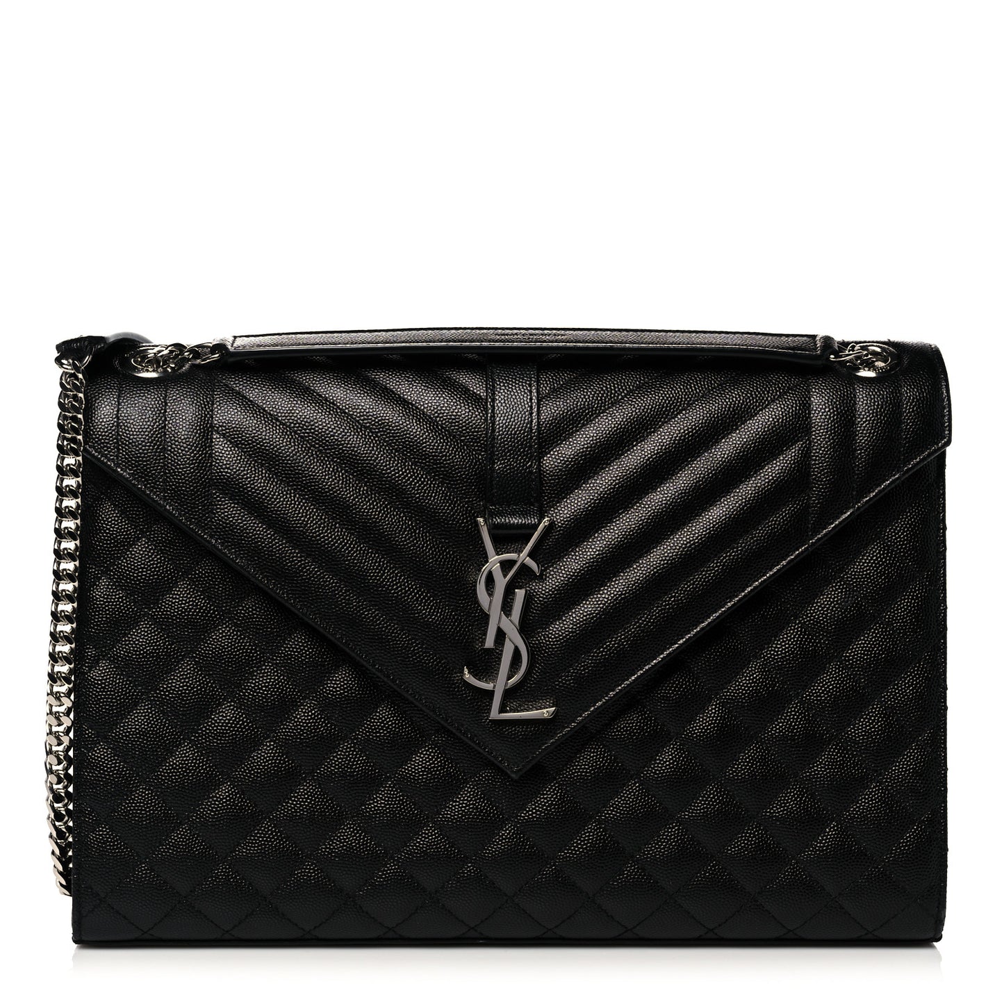 Grain De Poudre Textured Mixed Matelasse Large Triquilt Monogram Satchel Black