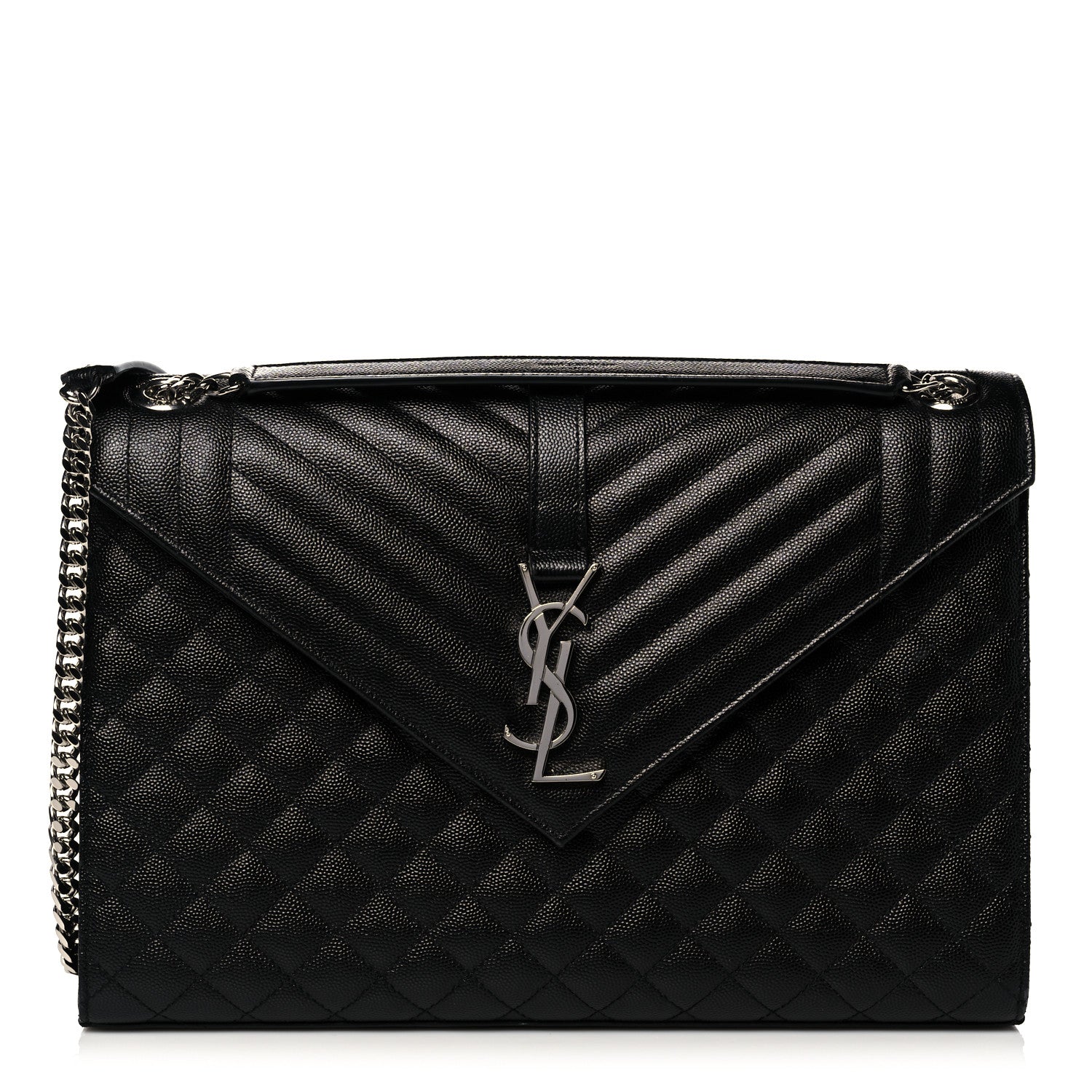 Saint Laurent Grain De Poudre Textured Mixed Matelasse Large Triquilt Monogram Satchel Black 1 of 18