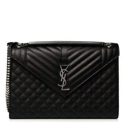 Saint Laurent Grain De Poudre Textured Mixed Matelasse Large Triquilt Monogram Satchel Black 1 of 18