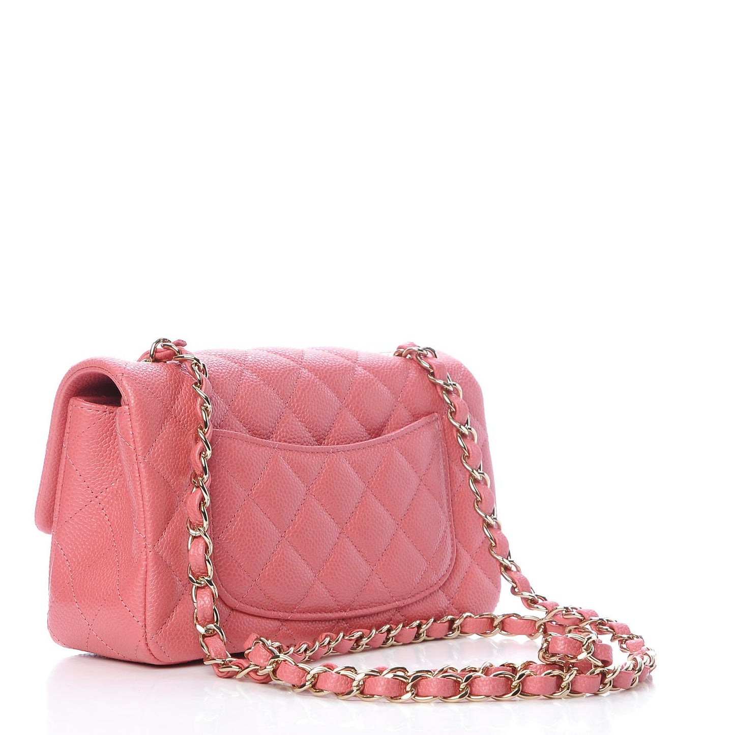 Iridescent Caviar Quilted Mini Rectangular Flap Pink