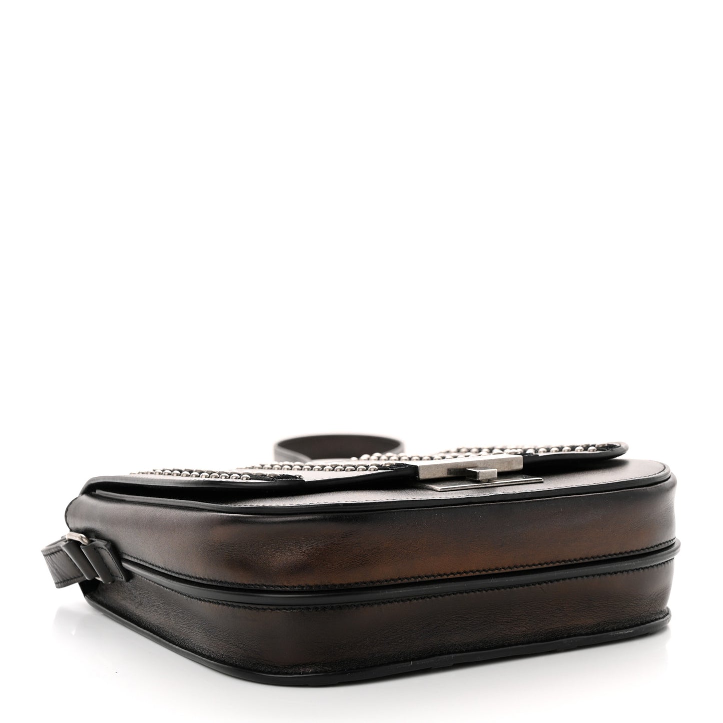 Smooth Calfskin Suede Betty Stud Stripe Flap Messenger Black