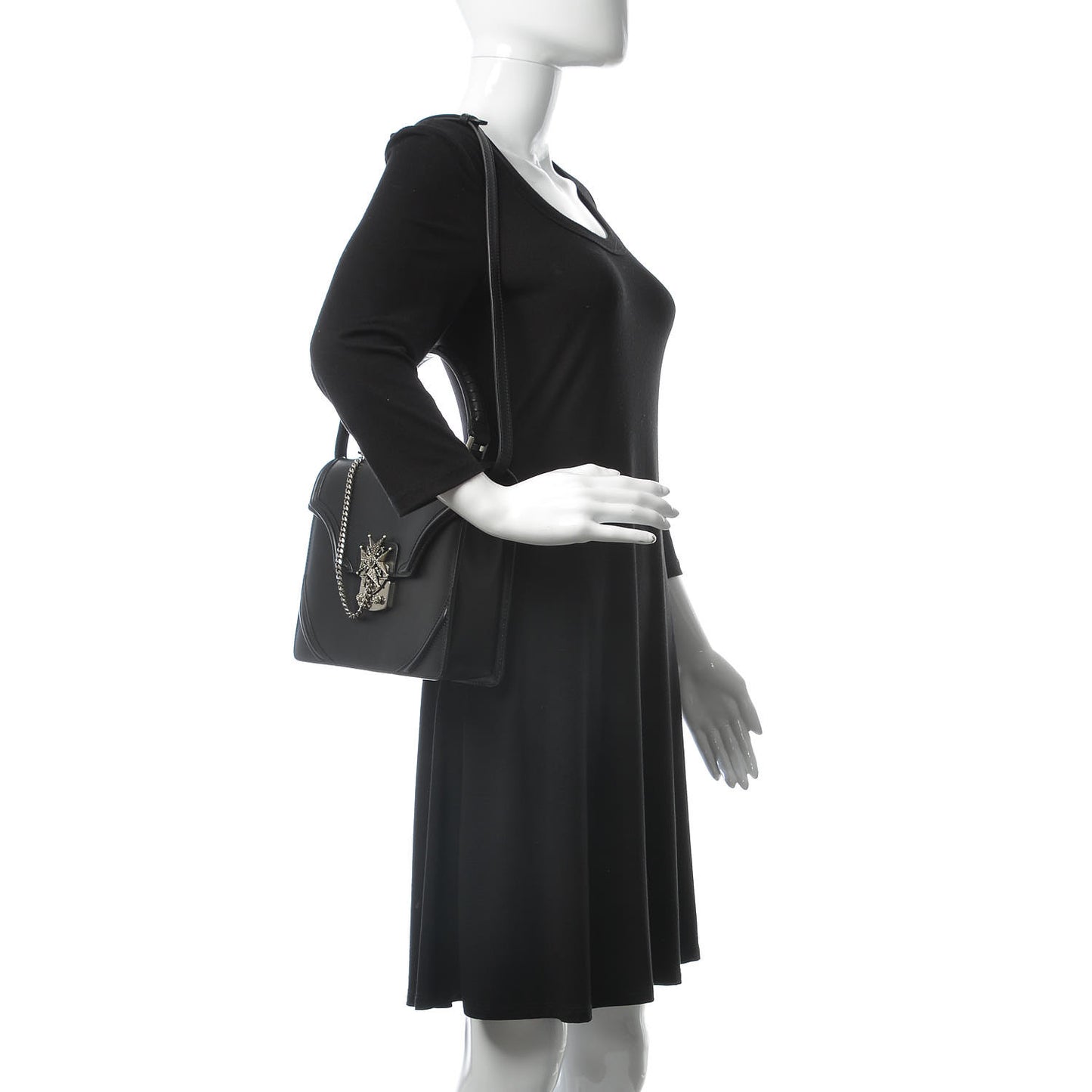 Calfskin Chain Flower Satchel Black