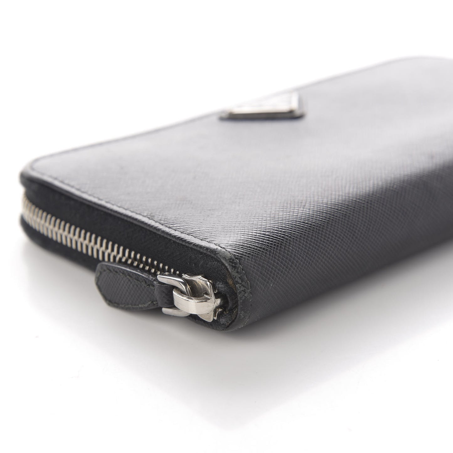 Saffiano Triangle Zip Around Wallet Black