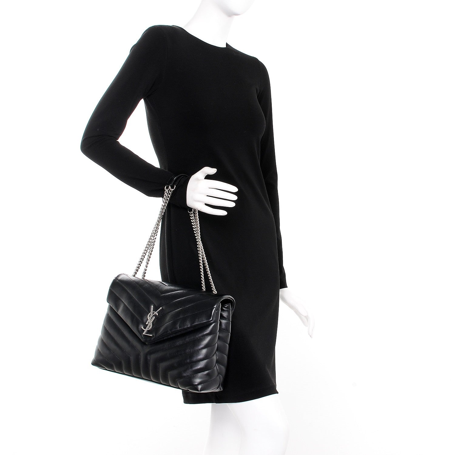 Saint Laurent Calfskin Y Quilted Monogram Medium Loulou Chain Satchel Black 2 of 7