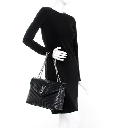 Saint Laurent Calfskin Y Quilted Monogram Medium Loulou Chain Satchel Black 2 of 7