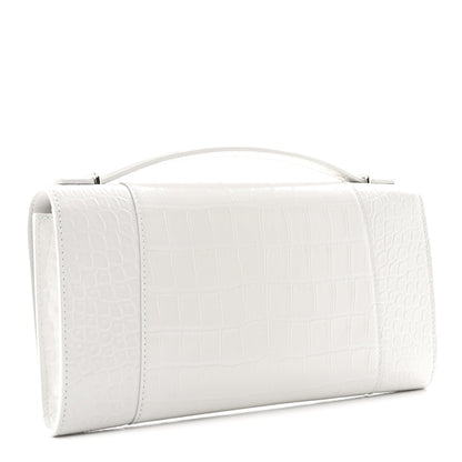 Balenciaga Shiny Calfskin Crocodile Embossed Top Handle Hourglass Clutch White 3 of 9