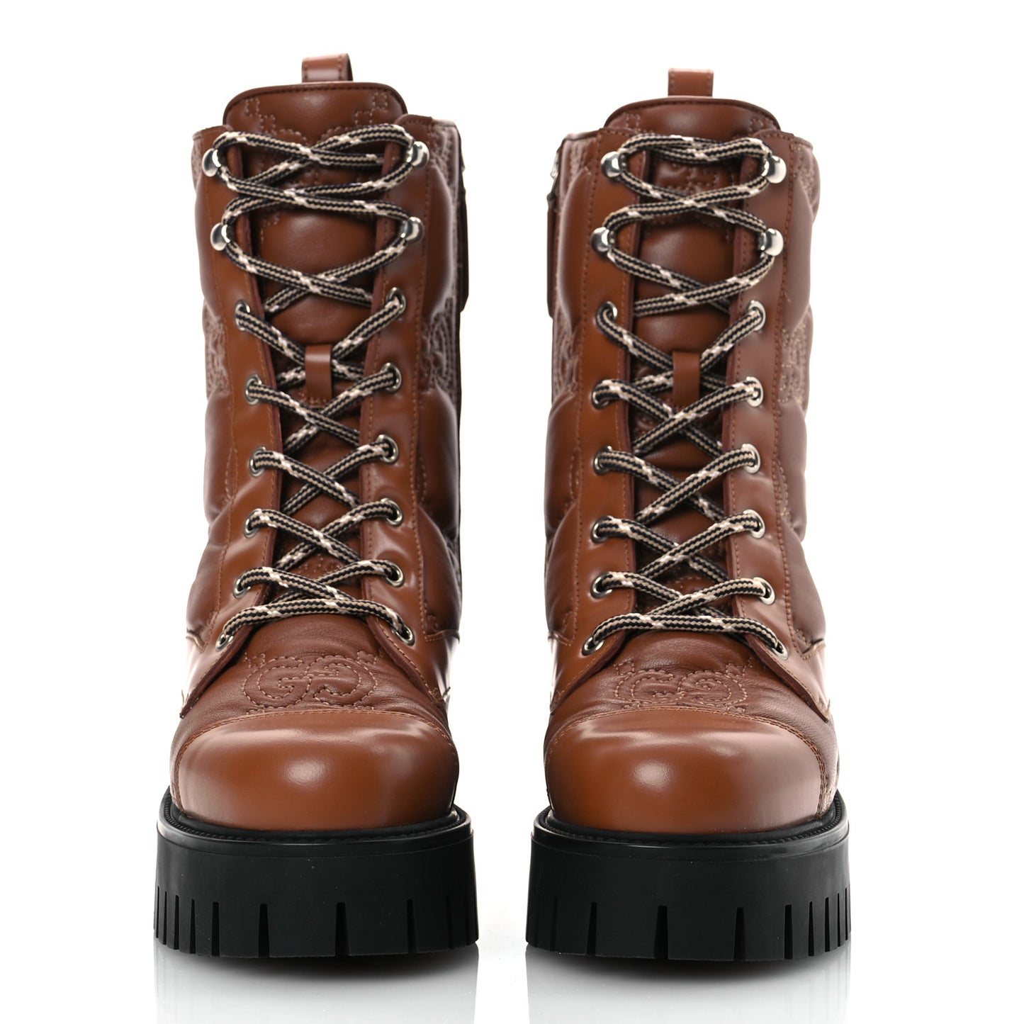 Cordovan Lux Nappa GG Matelasse Lace Up 60mm Combat Boots 36 Dark Hazel Brown