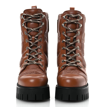 Gucci Cordovan Lux Nappa GG Matelasse Lace Up 60mm Combat Boots 36 Dark Hazel Brown 3 of 13