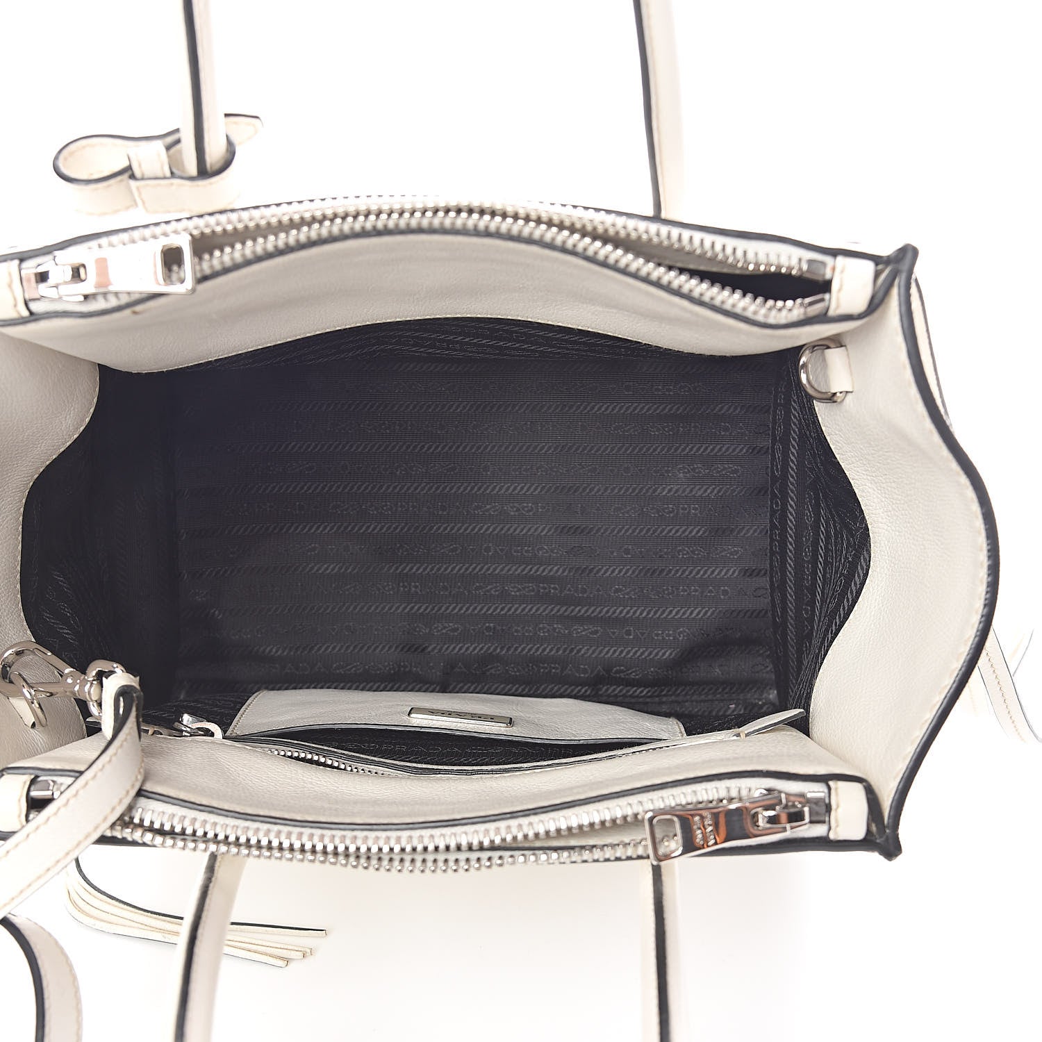 Prada Glace Calf Studded Twin Pocket Tote White 5 of 9
