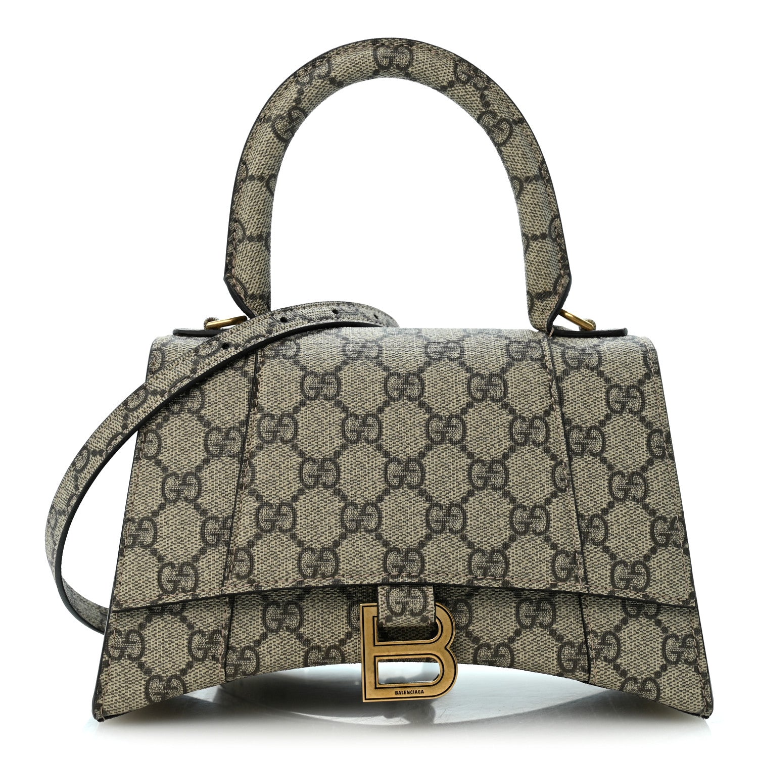 Balenciaga X GUCCI GG Supreme Monogram Small Hourglass Top Handle Bag Beige Ebony 1 of 11
