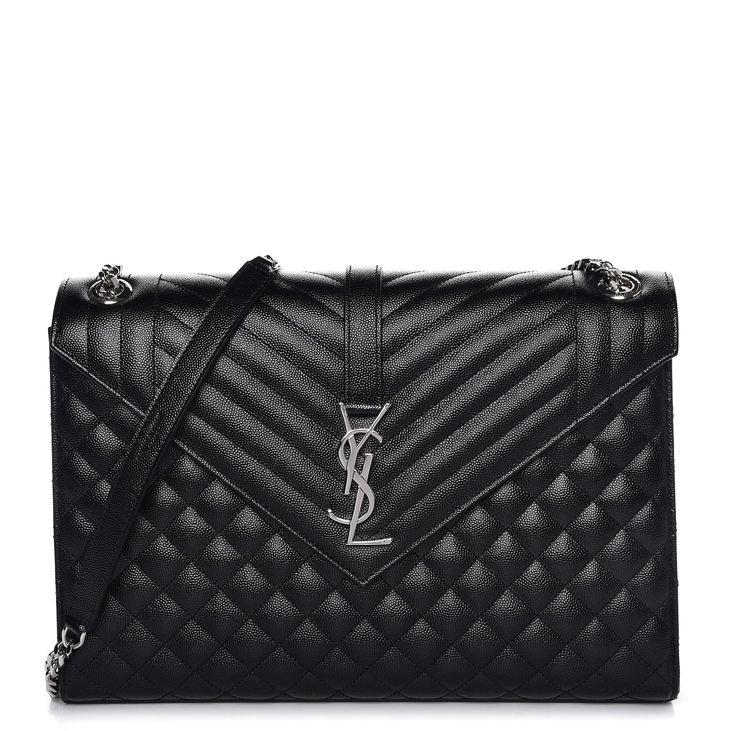 Grain De Poudre Textured Mixed Matelasse Large Triquilt Monogram Satchel Black