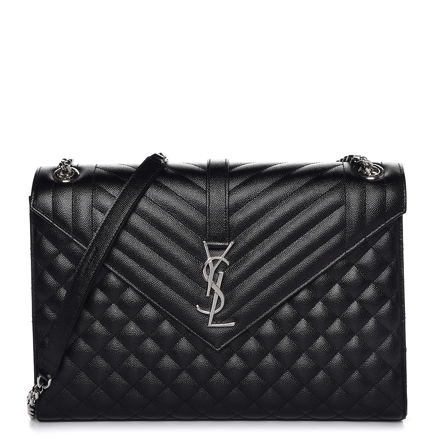 Saint Laurent Grain De Poudre Textured Mixed Matelasse Large Triquilt Monogram Satchel Black 1 of 8