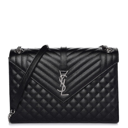 Saint Laurent Grain De Poudre Textured Mixed Matelasse Large Triquilt Monogram Satchel Black 1 of 8