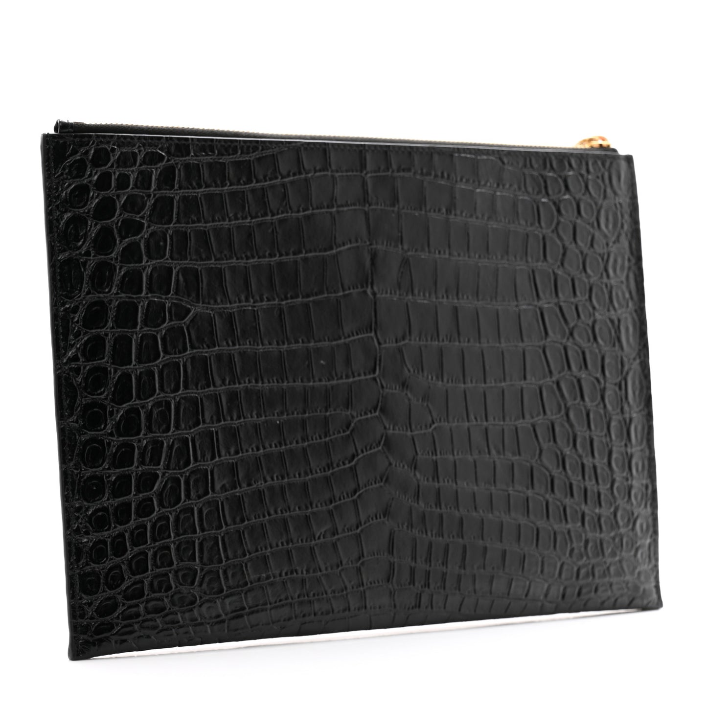 Calfskin Crocodile Embossed Tiny Monogram Zipped Tablet Holder Black