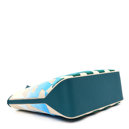 Hermes Swift Toile H Tufted Cabas H En Biais 40 Ecru Bleu Vert Bosphore 4 of 9