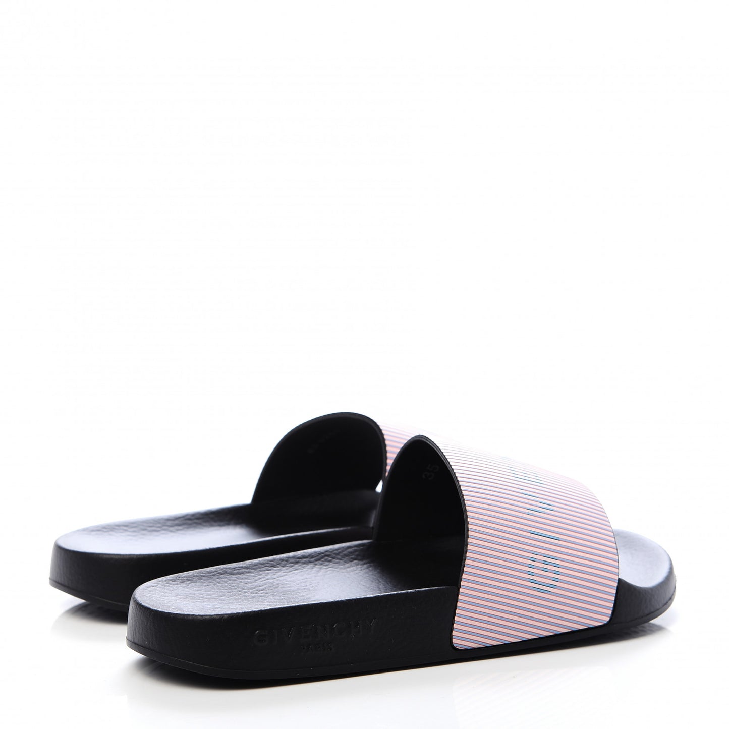 Metallic Calfskin Logo Womens Pool Slide Sandals 35 Light Pink