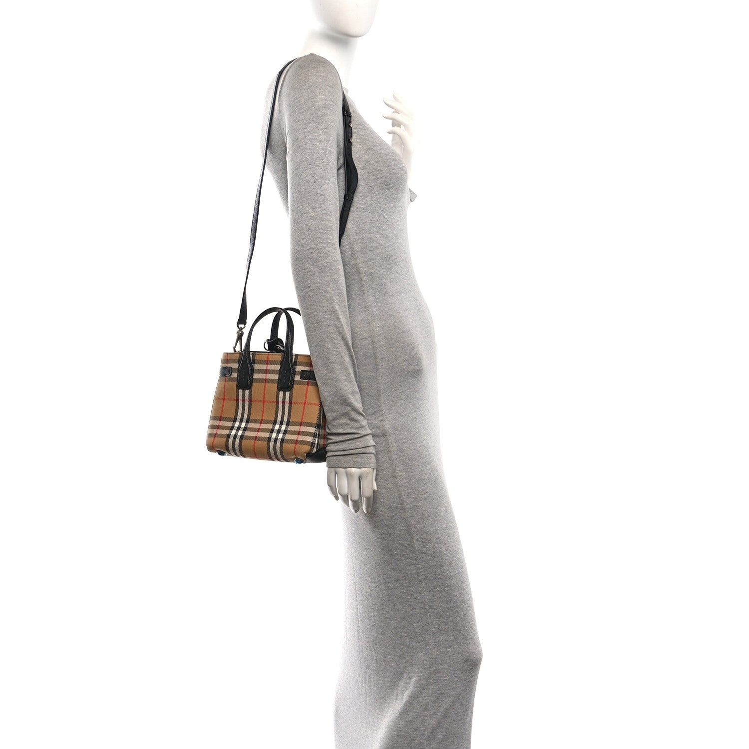 Burberry Goatskin Vintage Check Small Banner Tote Black 2 of 10