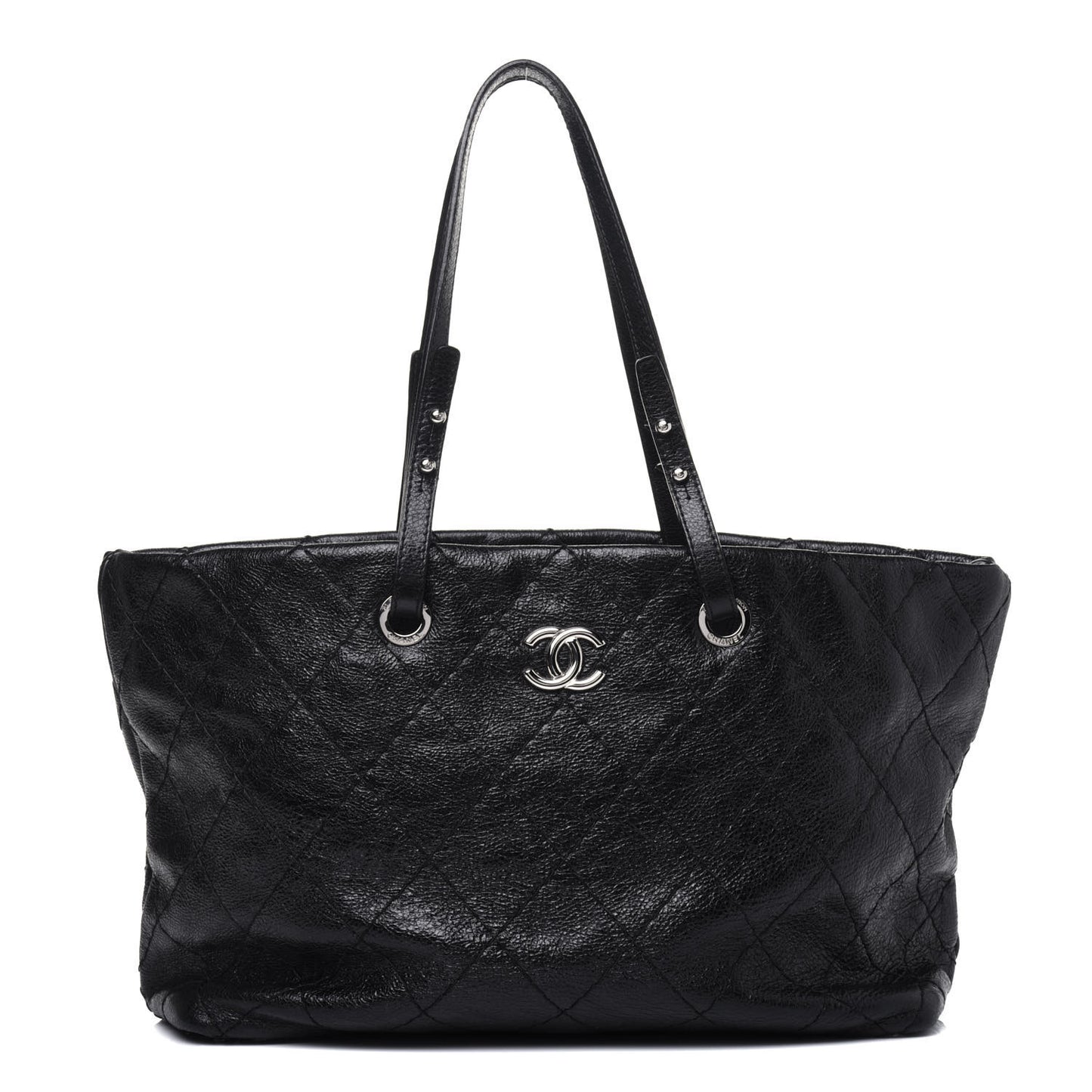 Glazed Calfskin Large On The Road Tote Black