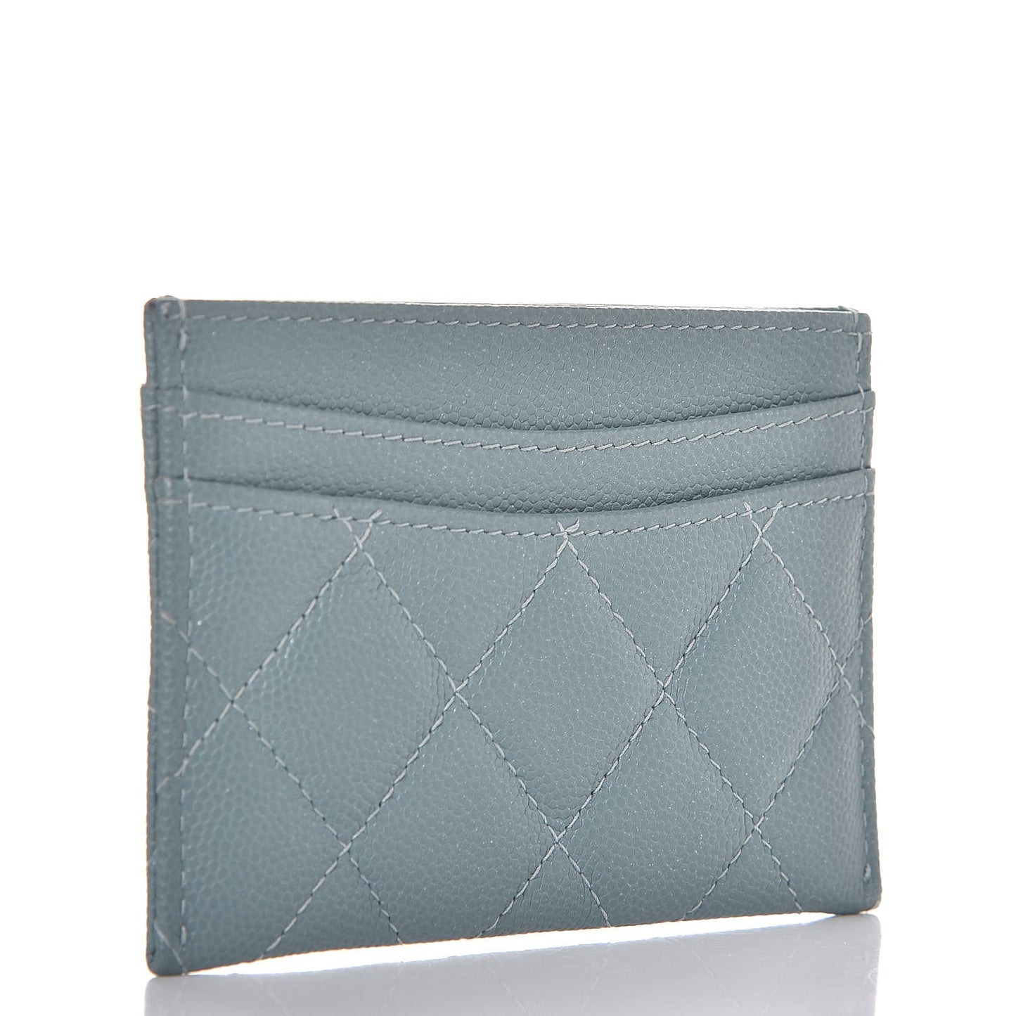 Iridescent Caviar Quilted Card Holder Blue
