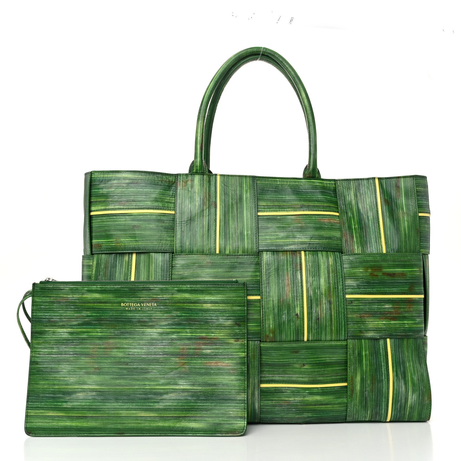Bottega Veneta Calfskin Intrecciato Tropical Leaf Printed Large Arco Tote Raintree Seagrass Sherbert 2 of 9