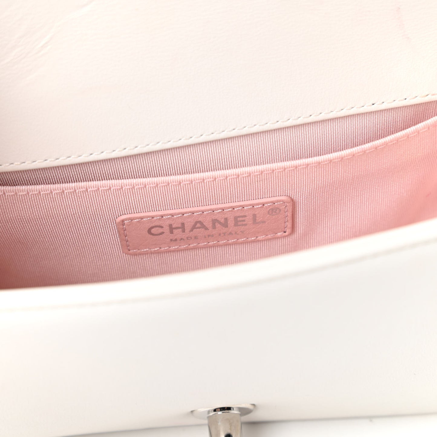 Calfskin Pearl Chevron Small Boy Flap White