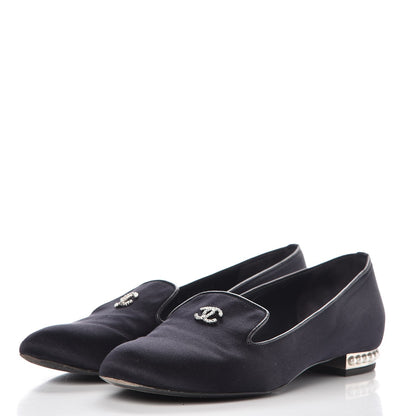 Chanel Satin Pearl CC Loafers 36.5 Black 3 of 10