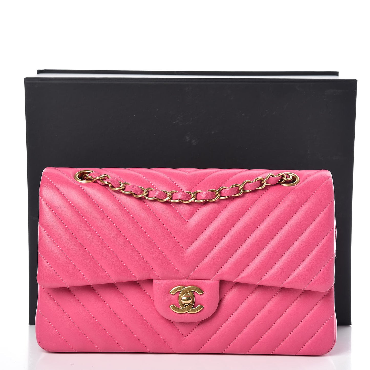 Lambskin Chevron Quilted Medium Double Flap Pink