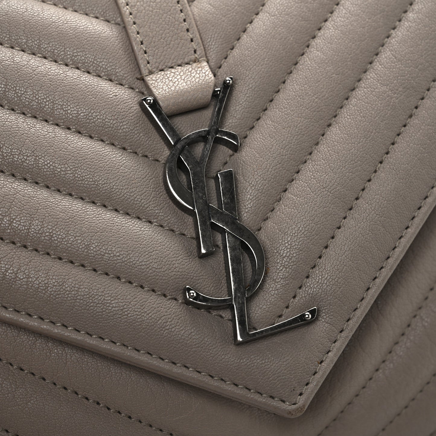 Sheepskin Matelasse Chevron Monogram Medium College Bag Dark Beige