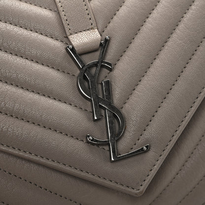 Saint Laurent Sheepskin Matelasse Chevron Monogram Medium College Bag Dark Beige 13 of 13