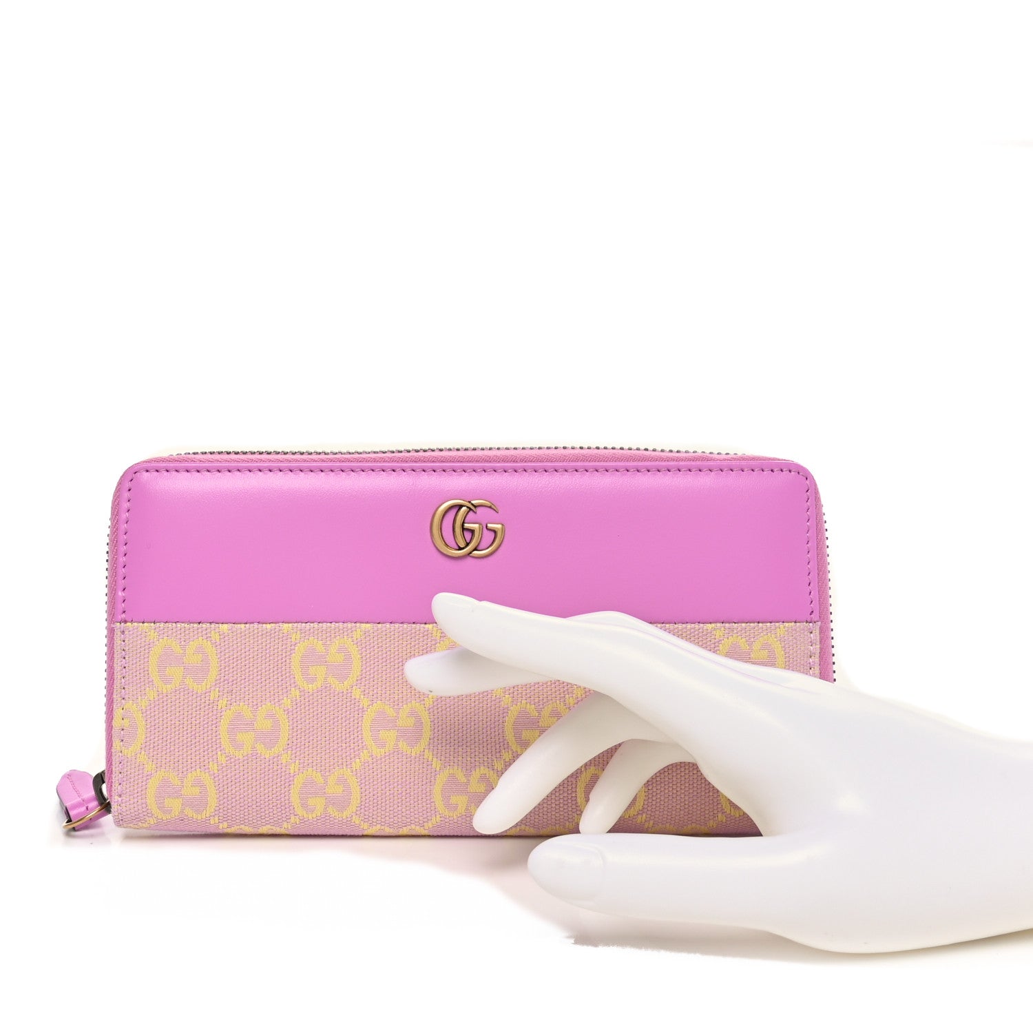 Gucci Calfskin GG Monogram GG Marmont Zip Around Wallet Lilac Yellow 2 of 10