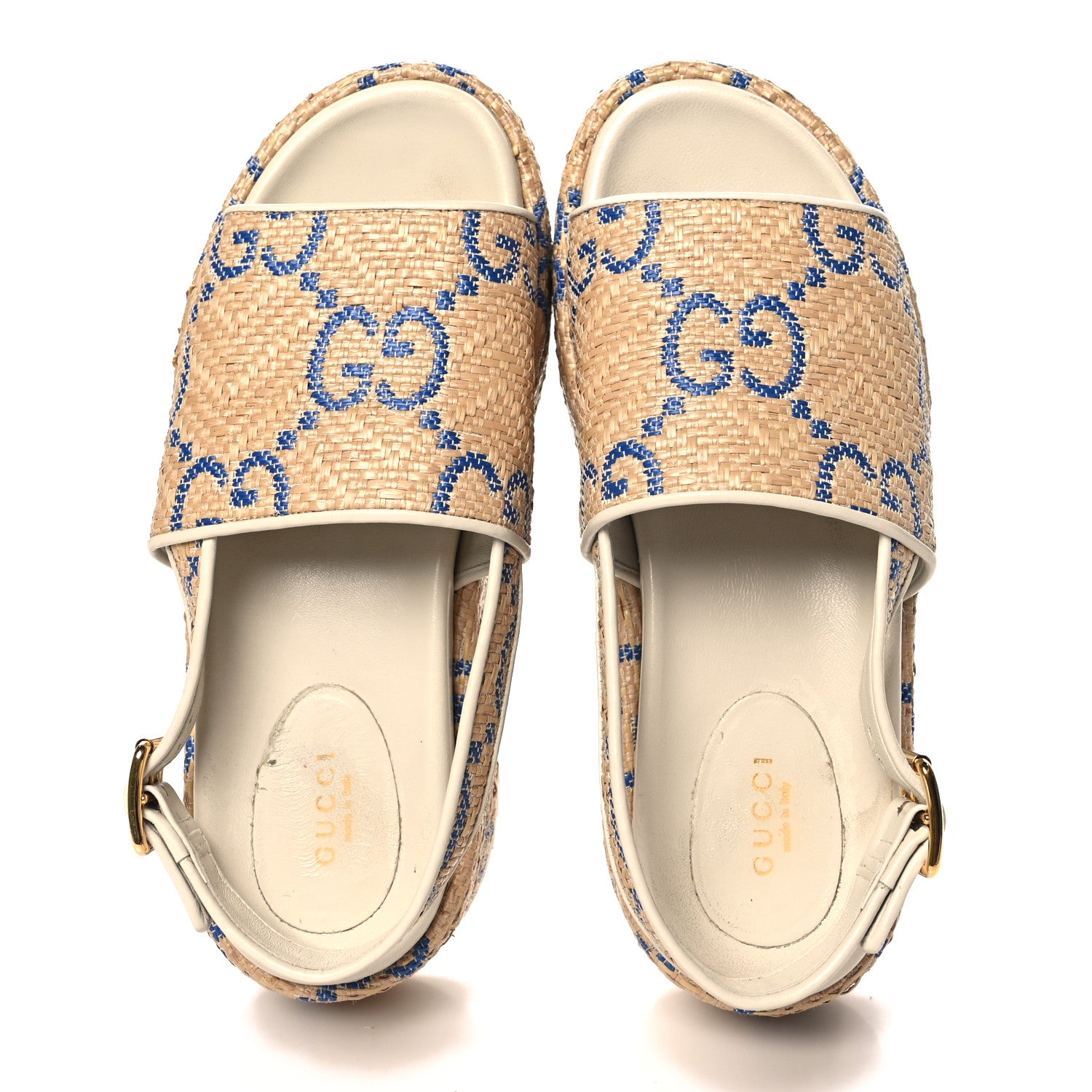 Gucci Raffia GG Monogram Granada Kid Angelina Platform 35mm Slingback Sandals 37.5 Natural Royale Mystic White 2 of 10