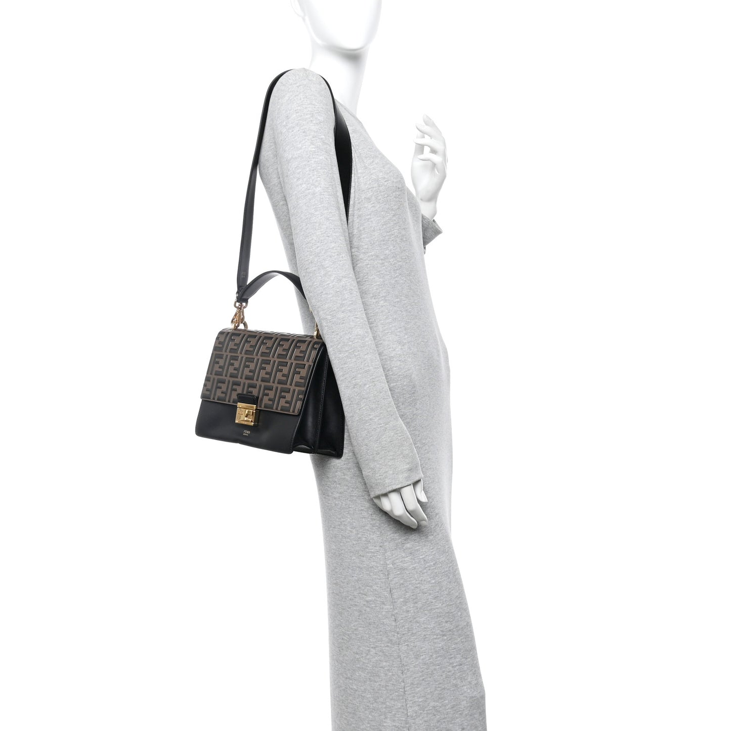 Vitello Liberty Bi-Color FF 1974 Embossed Kan U Shoulder Bag Black Maya