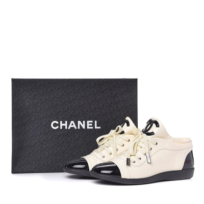 Chanel Lambskin Patent Calfskin CC Sneakers 38 White Black 12 of 12