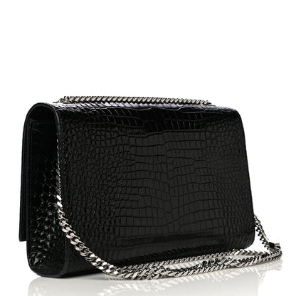 Saint Laurent Calfskin Crocodile Embossed Medium Classic Monogram Kate Tassel Satchel Black 3 of 9