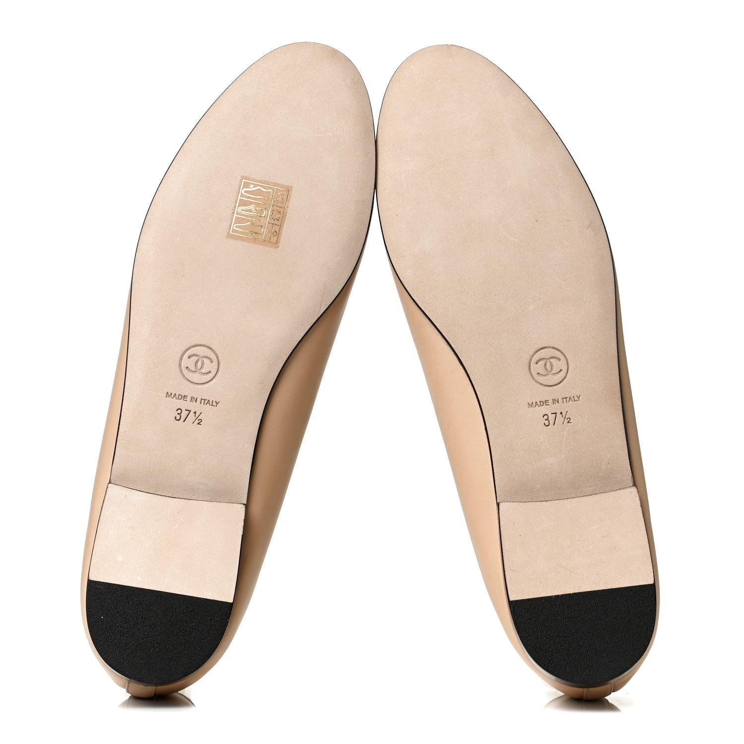 Chanel Lambskin Cap Toe CC Ballerina Flats 37.5 Beige Black 4 of 8