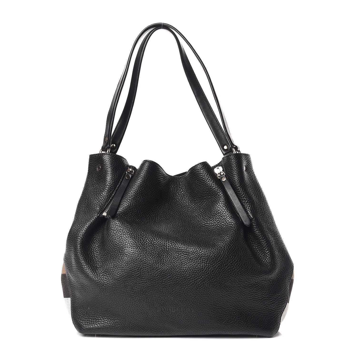 Burberry Grainy Calfskin House Check Medium Maidstone Black 1 of 8