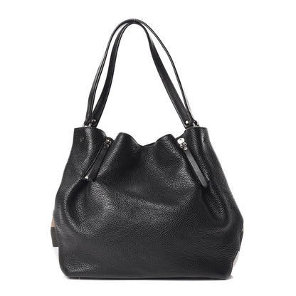 Burberry Grainy Calfskin House Check Medium Maidstone Black 1 of 8