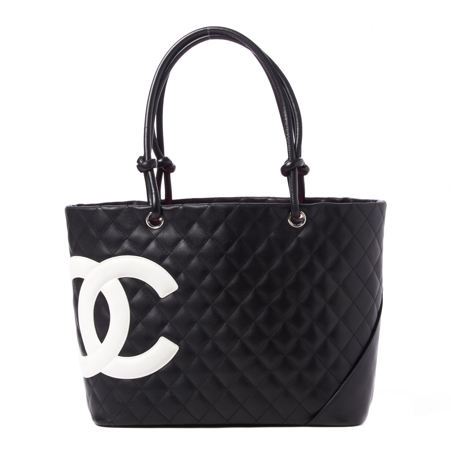 Calfskin Quilted Large Cambon Tote Black White
