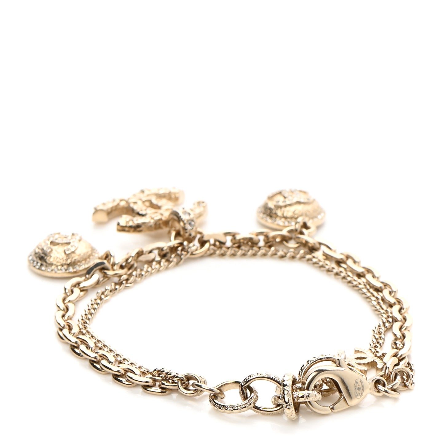 Metal Crystal CC Logo Multi Strand Charm Bracelet Gold