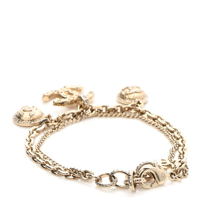 Chanel Metal Crystal CC Logo Multi Strand Charm Bracelet Gold 3 of 6