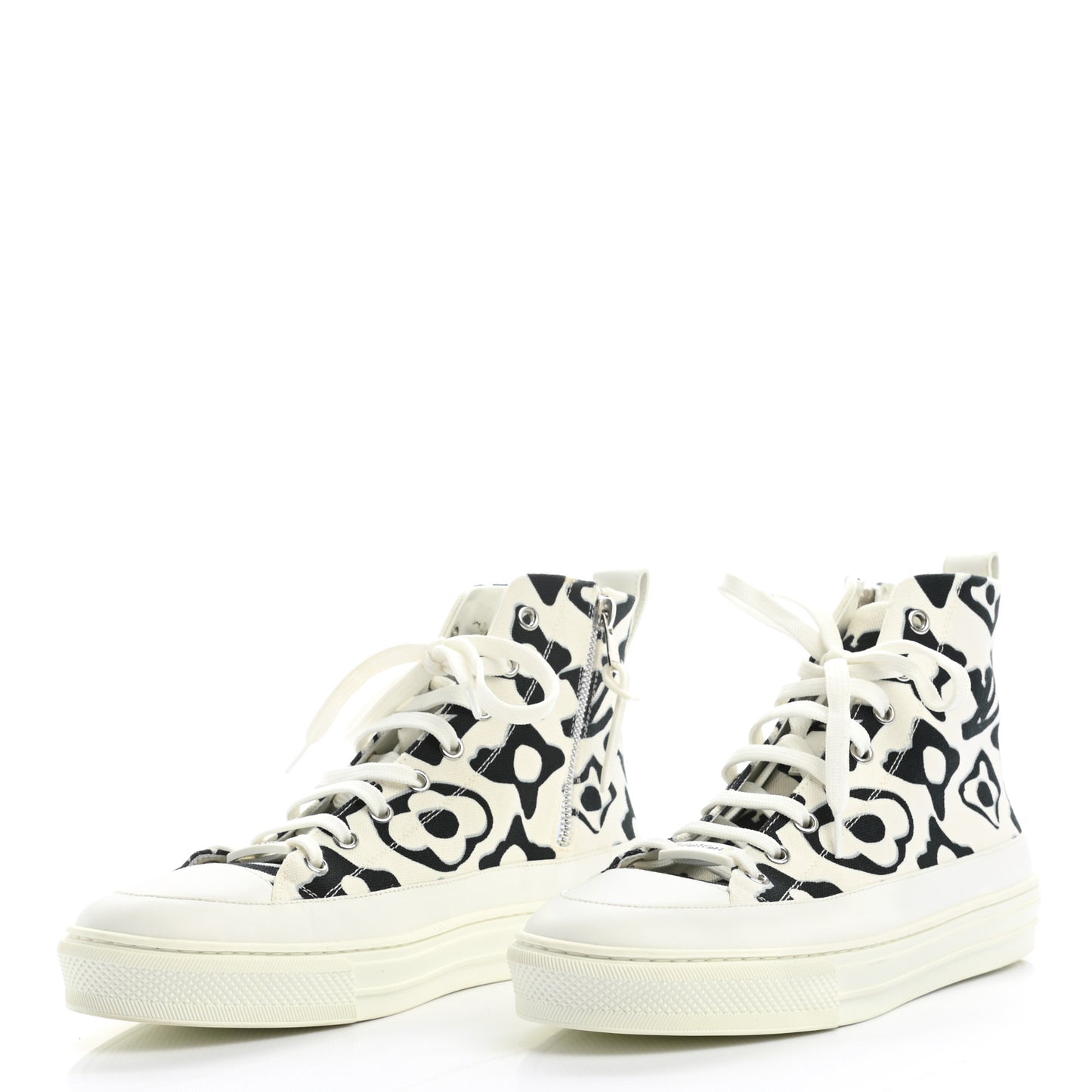 X UF Calfskin Tufted Monogram Stellar Sneaker Boots 39 White Black