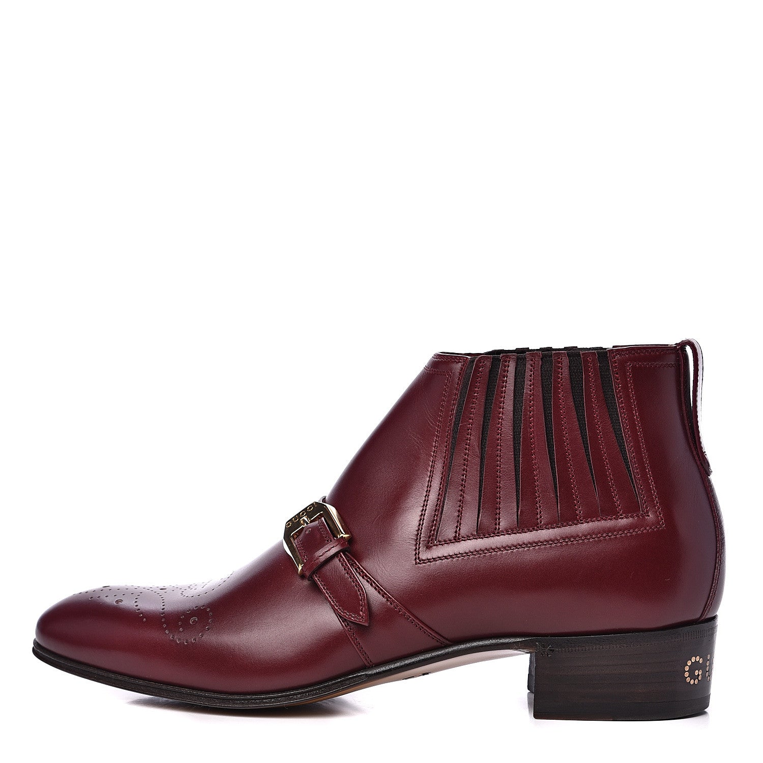 Gucci New Waxed Calfskin Mens G Medallion Toe Ankle Boots 6.5 Red Bordeaux 1 of 9