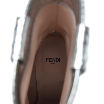 Fendi Metallic Calfskin Crocodile Embossed Cutwalk Ankle Boots 38.5 Silver 5 of 6