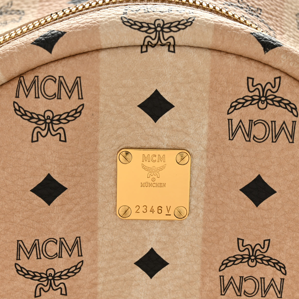 MCM Striped Visetos Small Stark Backpack Beige 1800028 