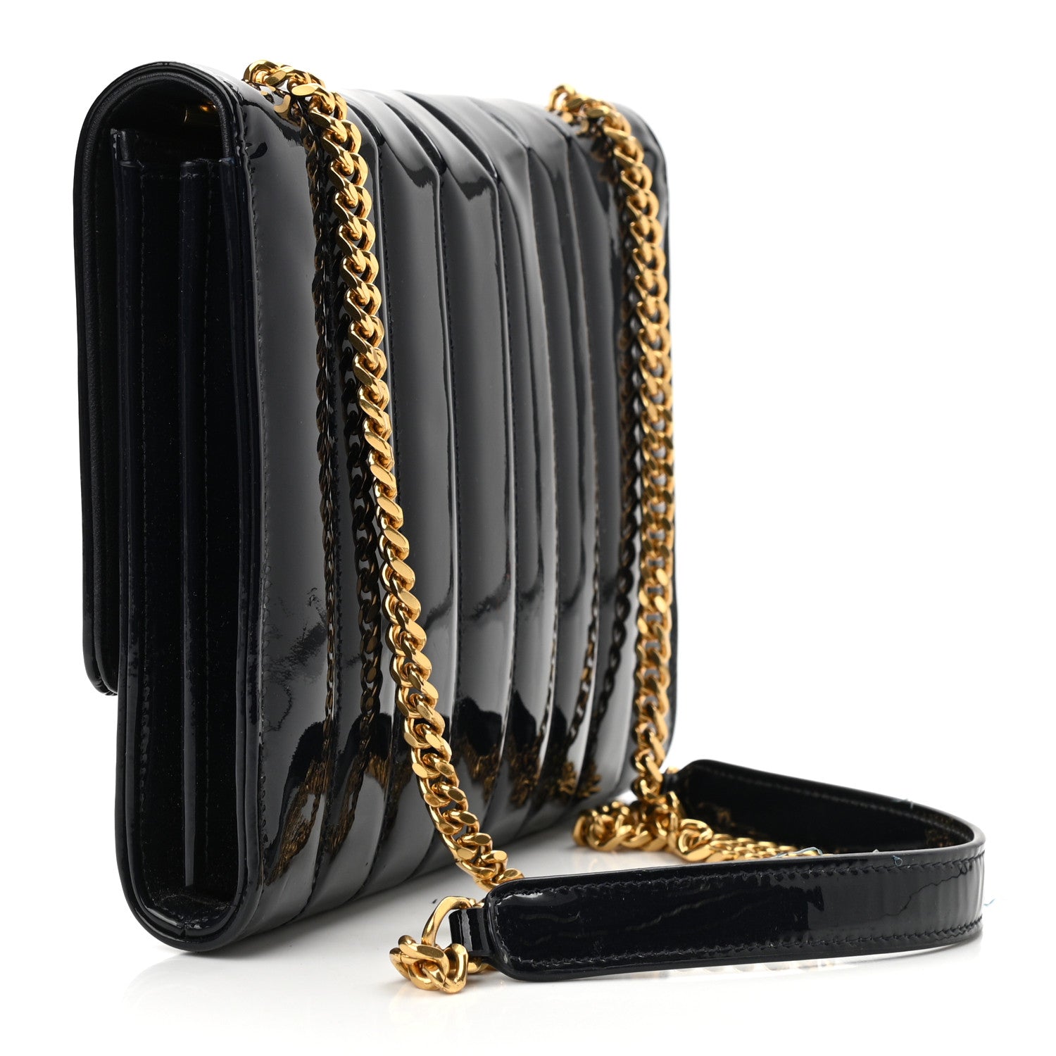 Saint Laurent Patent Calfskin Matelasse Monogram Medium Vicky Chain Bag Blue 3 of 12