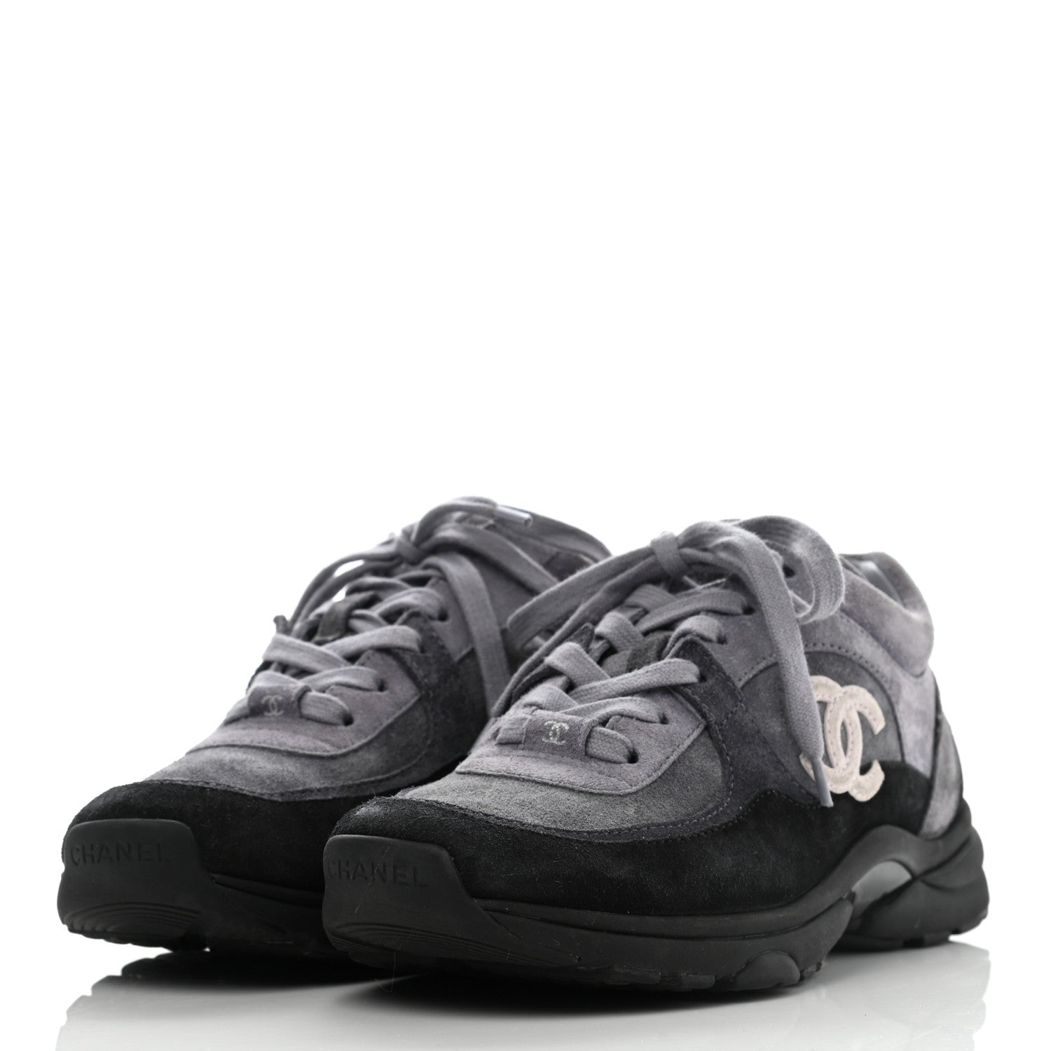 Chanel Suede Calfskin CC Sneakers 37 Black 3 of 13