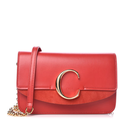 Chloe Calfskin Suede C Clutch With Chain Plaid Red 1 of 8