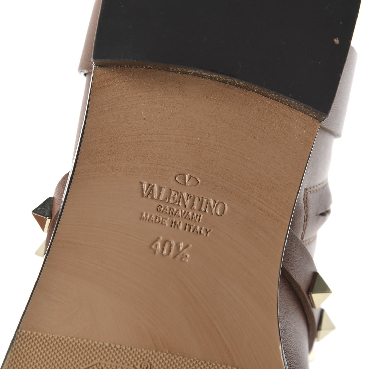 Calfskin Rockstud Knee High Flat Boots 40.5 Tan