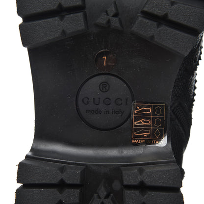 Gucci Grained Calfskin Mens Brogue Wingtip Lug Sole Boots 7 Black 7 of 9