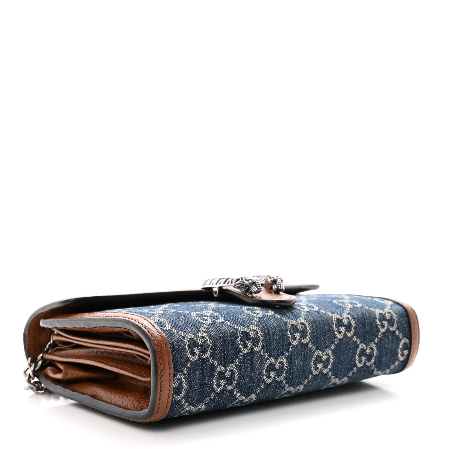 Gucci New Denim GG Monogram Dollar Calfskin Enamel Mini Dionysus Chain Wallet Blue Tea Cuir Epilog Electric Blue 4 of 10